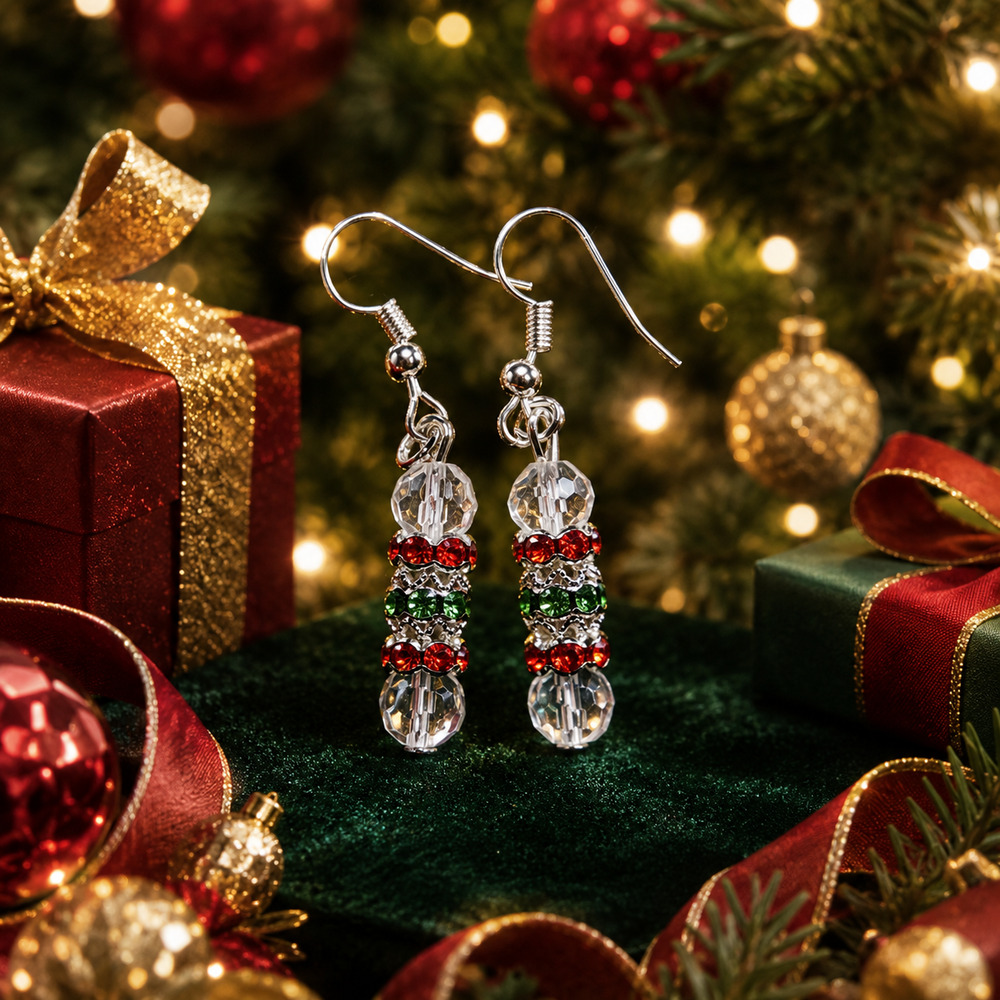 Handmade Color Rhinestone Earrings: Holiday Festive #C25